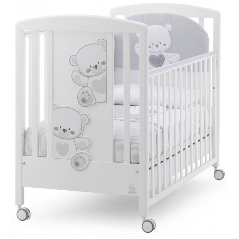 Dětská postýlka z masivu Italbaby Jolie s medvídkem – šedá